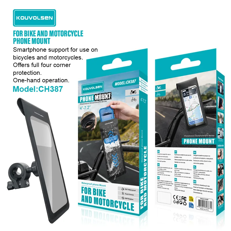 Support Téléphone Étanche Vélo/Moto, Protection 4 Coins,Kouvolsen – CH387 , Noir – Image 6