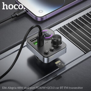 Transmetteur FM Bluetooth pour voiture hoco E86 Alegria 48 W à double port PD 30 W et QC 3.0 - Noir