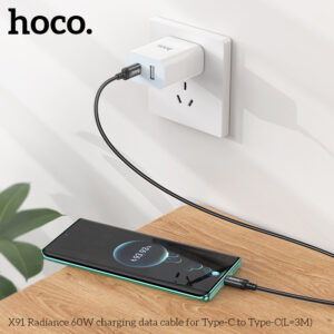 Cable Type-C to Type-C “X91 Radiance” PD 60W fast charge HOCO(L=3M) - Noir