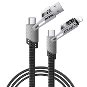 Câble 4-en-1 USB/Type-C vers Lightning/Type-C Tressé de Charge Rapide 65W REMAX RC-C189 - 1M - Noir