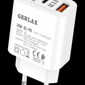 Chargeur GERLAX 20W + QC 3.0 – A5S Blanc