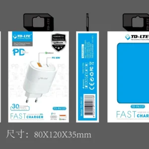 Chargeur TD-LTE PA137 30w PD Adapteur 2 ports USB+Type C Blanc