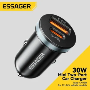 Chargeur voiture ESSAGER 30W USB-C + USB Noir
