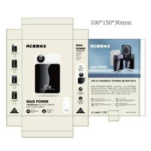 PowerBank Batterie externe magnétique ACEMAX Mag Power 10000mAh Noir