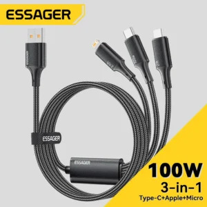 Cable Essager 3en1 usb to mircro/lightning iPhone/Type C Noir 2M