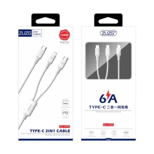 Câble USB-C vers USB-C + Lightning ZUZG ZC YP05 1,2 m Blanc