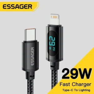 Cable Essager 29W iphone to type C Noir avec LCD 1M